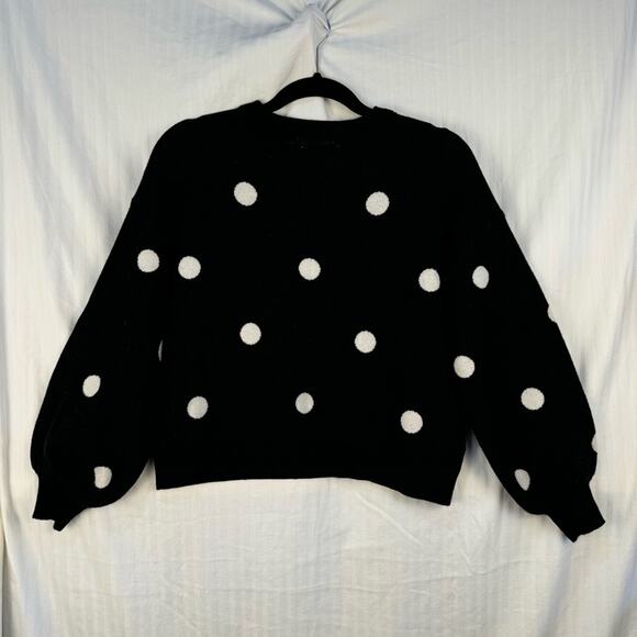 Premise Bubble Sleeve Pullover Sweater Women’s Size Medium Black White Polka Dot - Picture 2 of 6
